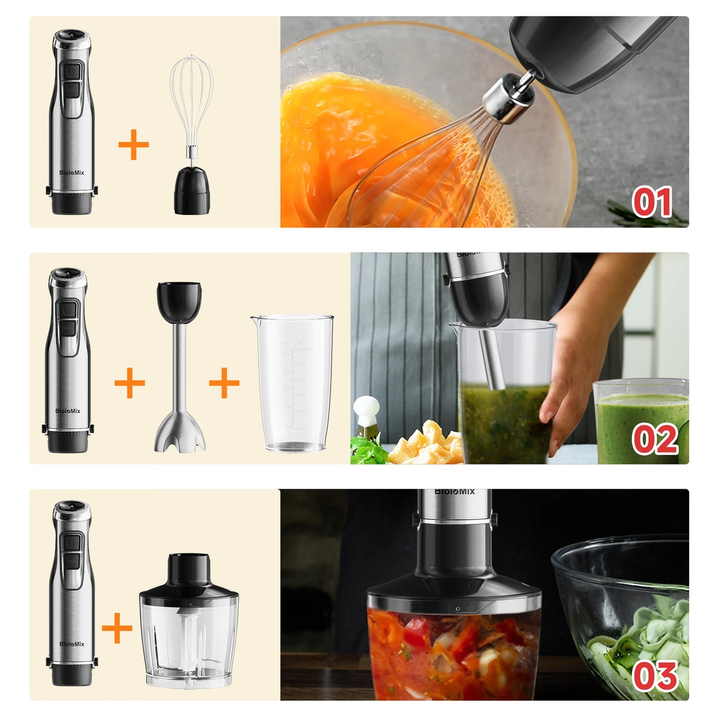 4 in 1 High Power 1200W Immersion Hand Stick Blender Mixer Includes Chopper and Smoothie Cup Stainless Steel Ice Blades