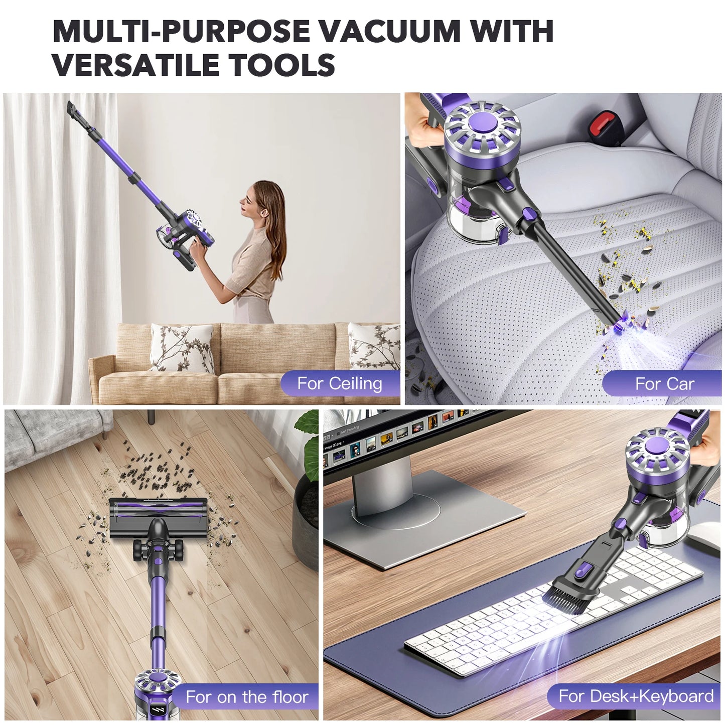 Cordless Stick Wireless Handheld Vacuum Cleaners 6000PA Suction Power For Pet Home 0.9L Dust Cup