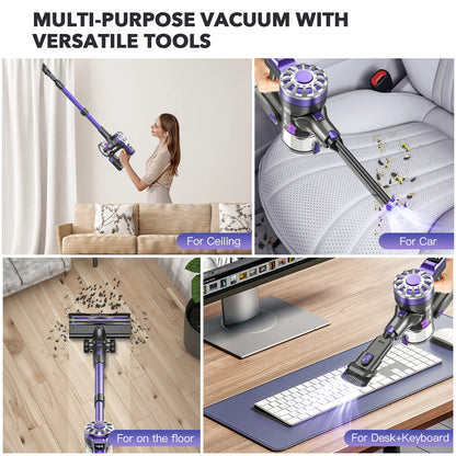 Cordless Stick Wireless Handheld Vacuum Cleaners 6000PA Suction Power For Pet Home 0.9L Dust Cup