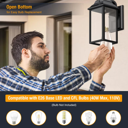 2 Sets Porch Lights Outdoor Wall Lantern Decor for Exterior House Garage Patio Lights-Black