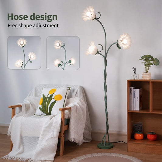 3-Head Flower Floor Lamp, Contains Bulb, 3-Color Dimmable, with Flexible Neck Shaft That Can Be Adjusted at Will, Suitable for Living Room, Bedroom, Study Room Decoration.
