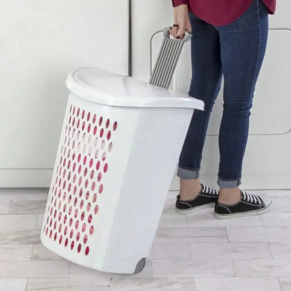 Plastic wheel laundry basket with flip design with wheels for storage of dirty clothes and transport clothes