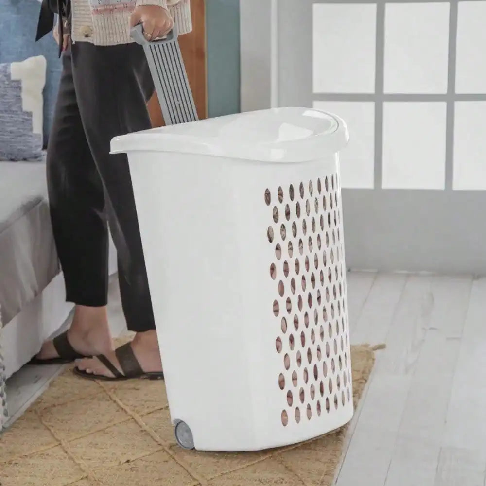 Plastic wheel laundry basket with flip design with wheels for storage of dirty clothes and transport clothes