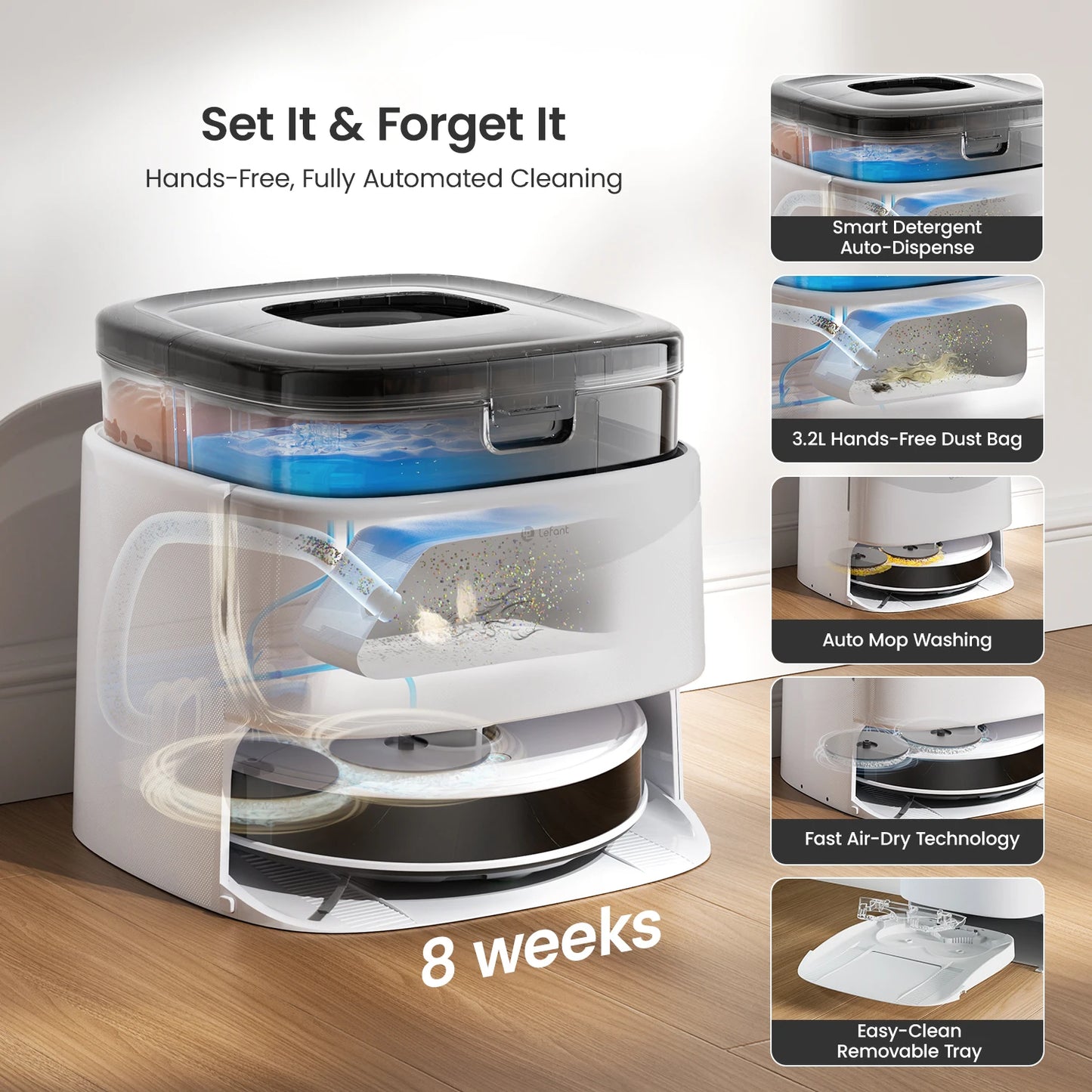 Robot Vacuum Cleaner with Mapping, Emptying Station, Automatic Washing and Drying,