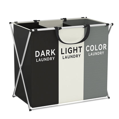 1 PC Large Laundry Hamper 3 Sections Divided Foldable Laundry Basket with Washing Bin Dirty Cloth Storage Bag
