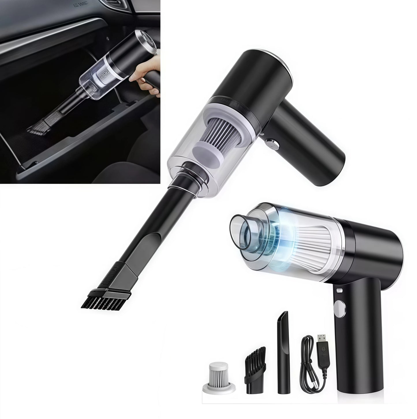 Wireless Car Vacuum Cleaner with USB Charging Portable Cleaning Appliance Mini Wet and Dry Vacuum Cleaner