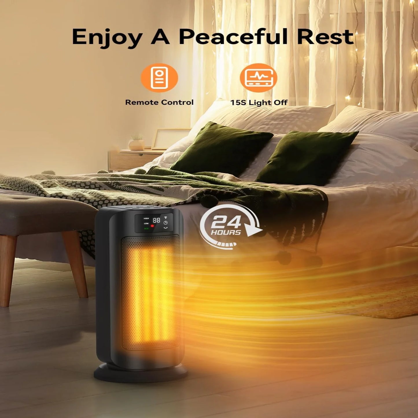 1500W Space Heater, Portable Heater for Indoor Use Office Garage, Ceramic Heating with Remote, Digital Themo