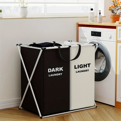 1 PC Large Laundry Hamper 3 Sections Divided Foldable Laundry Basket with Washing Bin Dirty Cloth Storage Bag
