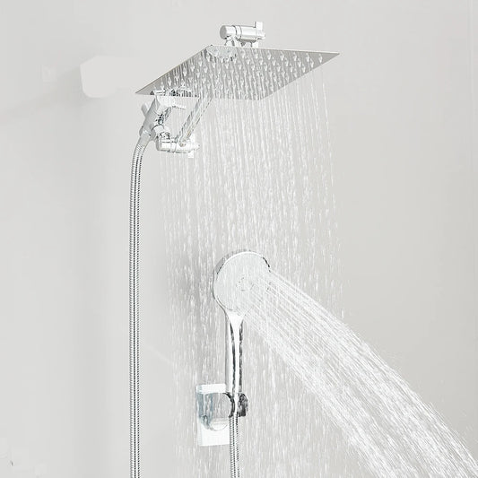 8-12Inch High Pressure Rain Shower Head with Adjustable Extension Arm With 3-way Handheld Shower Spray