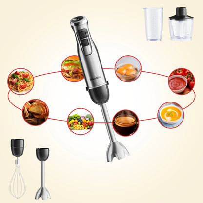4 in 1 High Power 1200W Immersion Hand Stick Blender Mixer Includes Chopper and Smoothie Cup Stainless Steel Ice Blades