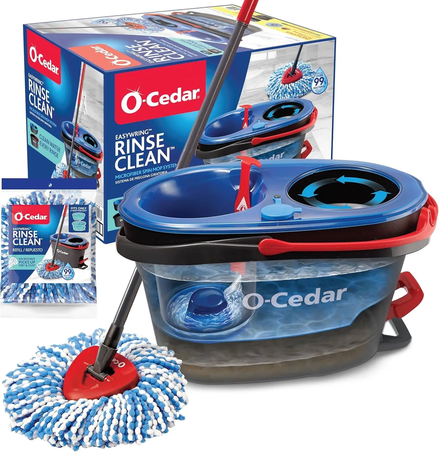 RinseClean Spin Mop & Bucket System + 1 Extra Mop Head | Clean with Clean Water | Removes 99% of Bacteria O-Cedar