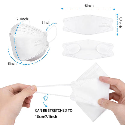 200Pcs Disposable Masks KN95 Fish-shaped 3D Mask Independent Package 4-layer Filter Dust-proof Protection Mask Black White