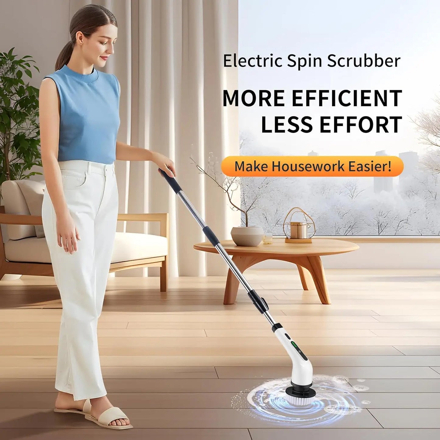 2025 Electric Rotating Floor Scrubber, Rechargeable Cleaning Brush, Shower Floor Scrubber, with 9 Brush Heads, 2H Power Dual Spe