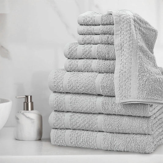10 Piece Cotton Towel Set Soft Absorbent Bath Towels Quick Dry Durable Washcloths Hand Towels