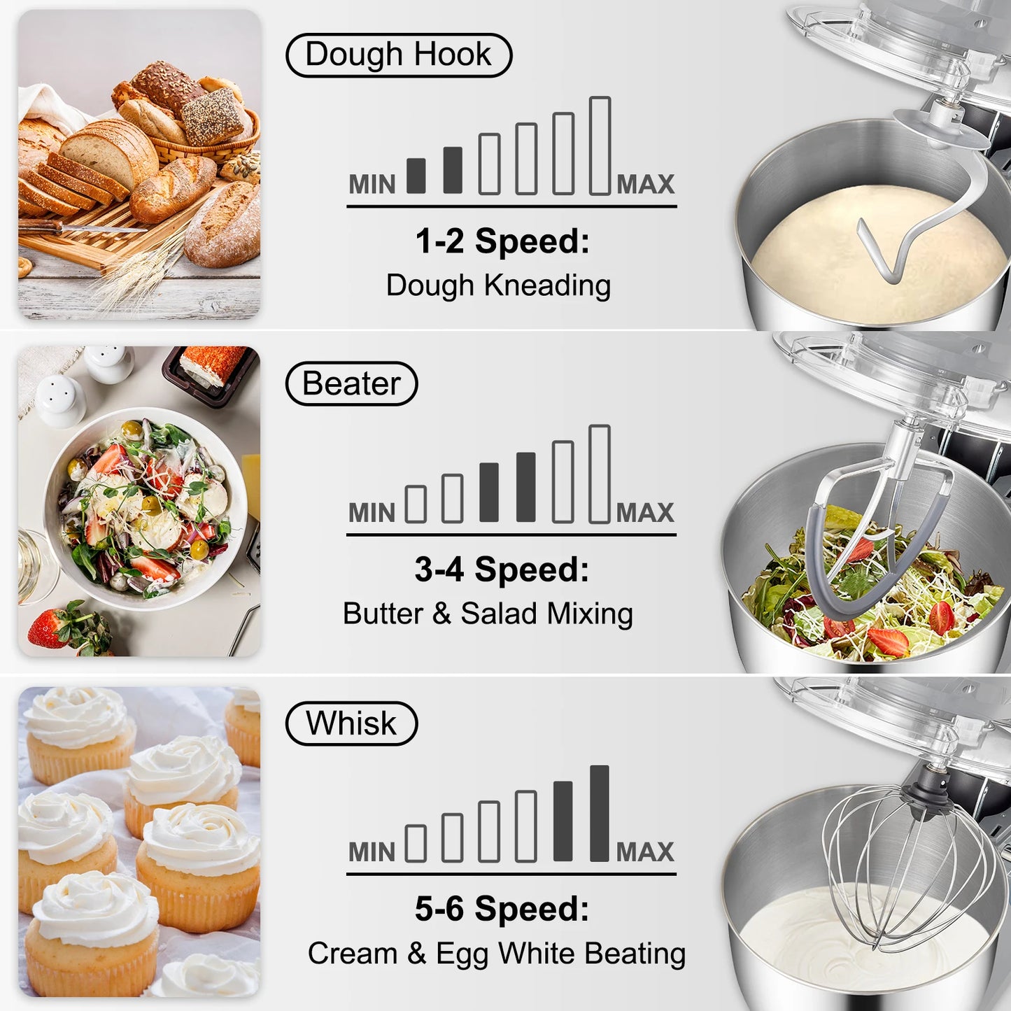 450W Electric Dough Mixer All Metal Stand Mixer with 6 Speeds LCD Screen Timing.
