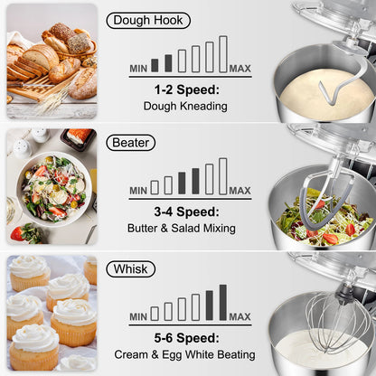 450W Electric Dough Mixer All Metal Stand Mixer with 6 Speeds LCD Screen Timing.