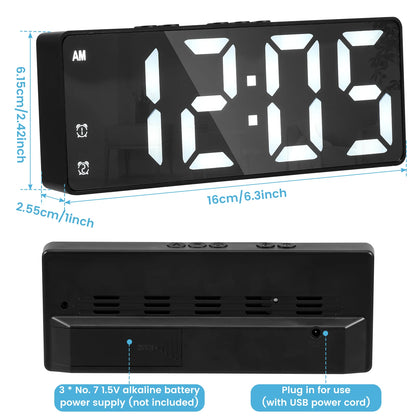 LED alarm digital clock voice control, adjustable brightness high-definition digital dual power mute living room clock.