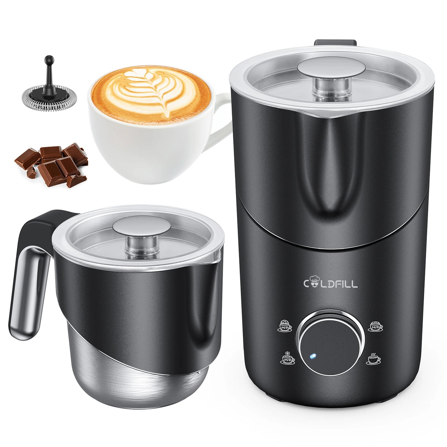 8-in-1 Electric Milk Frother and Steamer for Coffee, 400ml Large Capacity Detachable Milk Steamer.