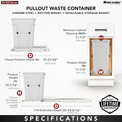 Pullout Trash Can 35 Qt Garbage Recycling Bin Full Extension Slides,