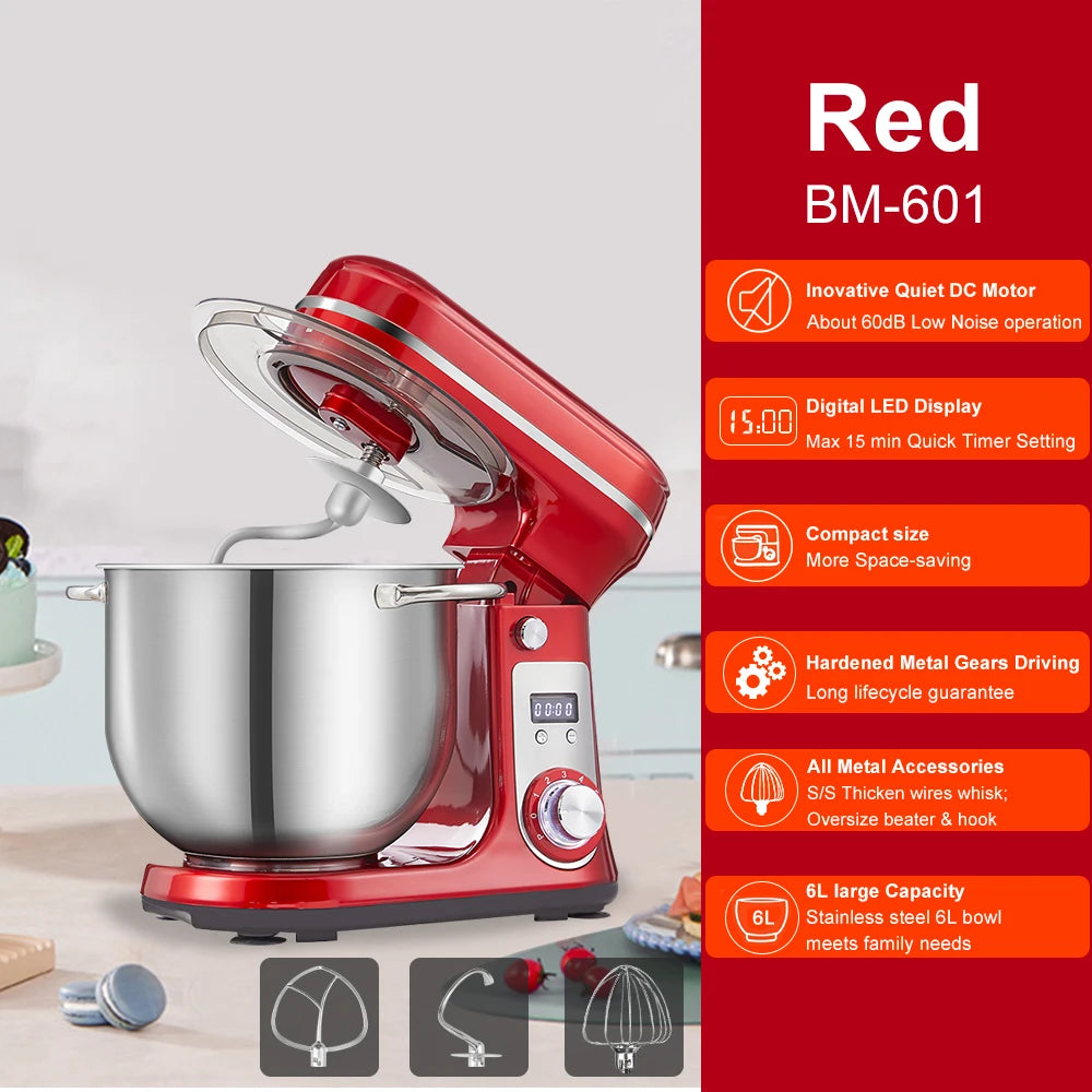 6-Speed,Kitchen Food Stand Mixer, with Blender, Quiet Motor, Cream Egg Whisk and Whip Dough Kneader,
