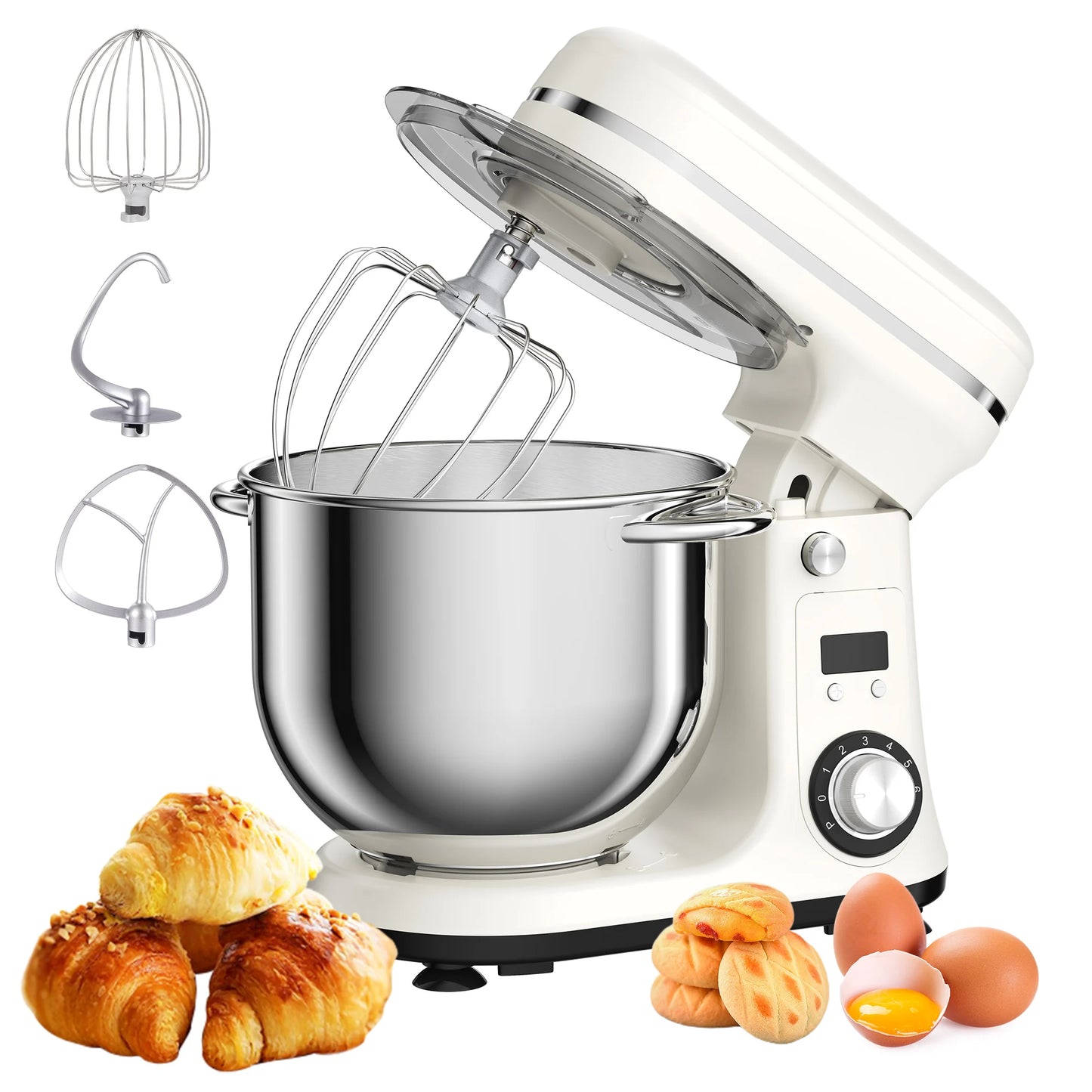 6-Speed,Kitchen Food Stand Mixer, with Blender, Quiet Motor, Cream Egg Whisk and Whip Dough Kneader,