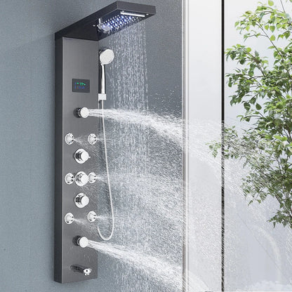 LED Shower Panel Tower System Rain Waterfall Shower Column Hydroelectricity LCD Display With Massage Body Spa Bath Shower Faucet