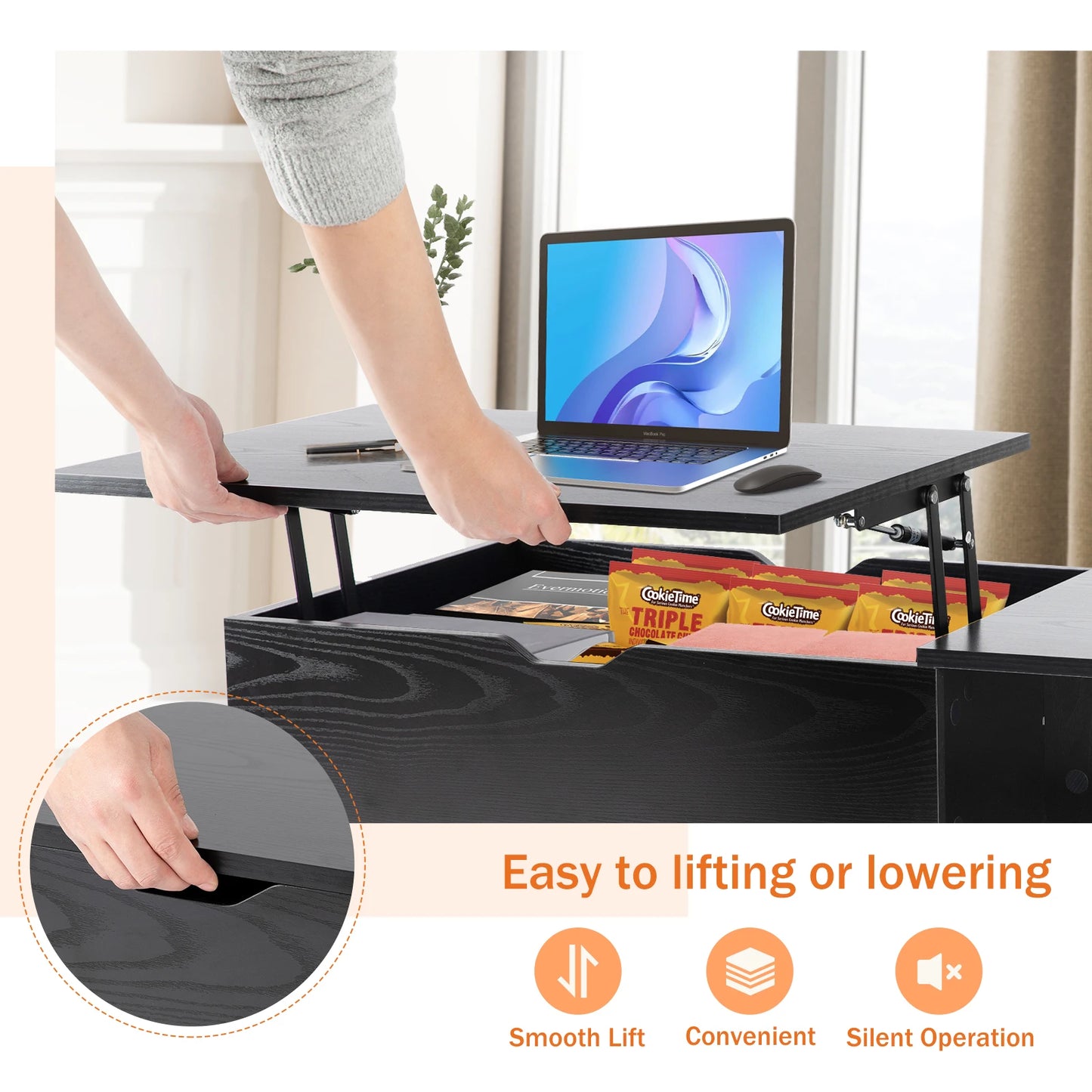 Top Coffee Tables For Living Room, Tea Wood Dining Tables, Adjustable Storage Shelf Easy to Lift Or Lower.