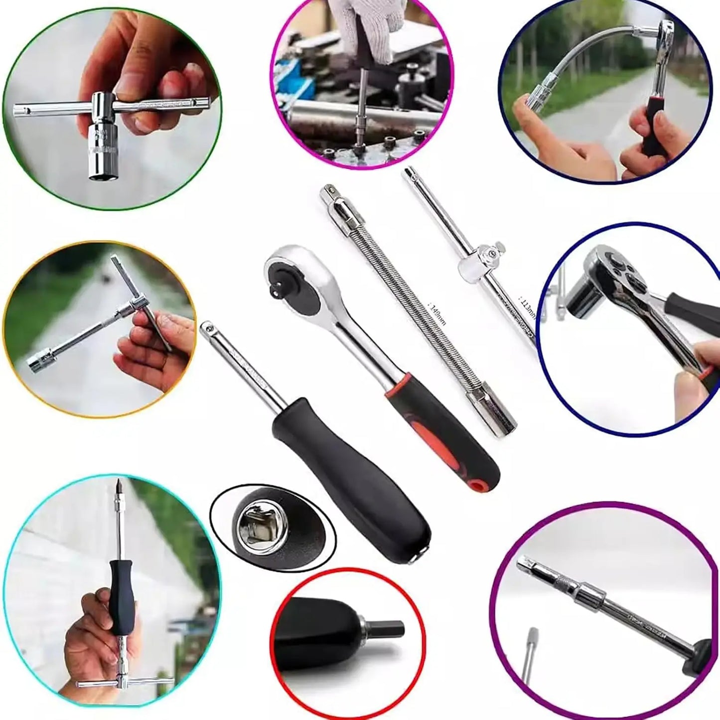 46PCS 1/4 inch Drive Socket Set,Metric Ratchet Wrench Set with 4-14mm CR-V Sockets, Mechanic Tool Kits for Household Auto Repair