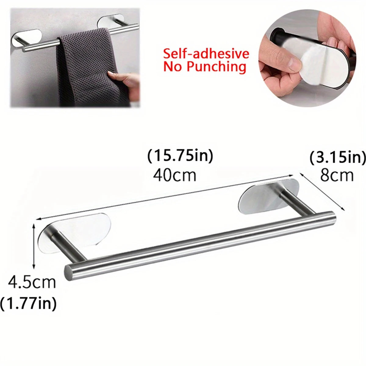 Towel Racks for Bathroom, Adhesive Towel Bar, Hand Towel Holder, Kitchen Towel Holder, Bathroom Accessories