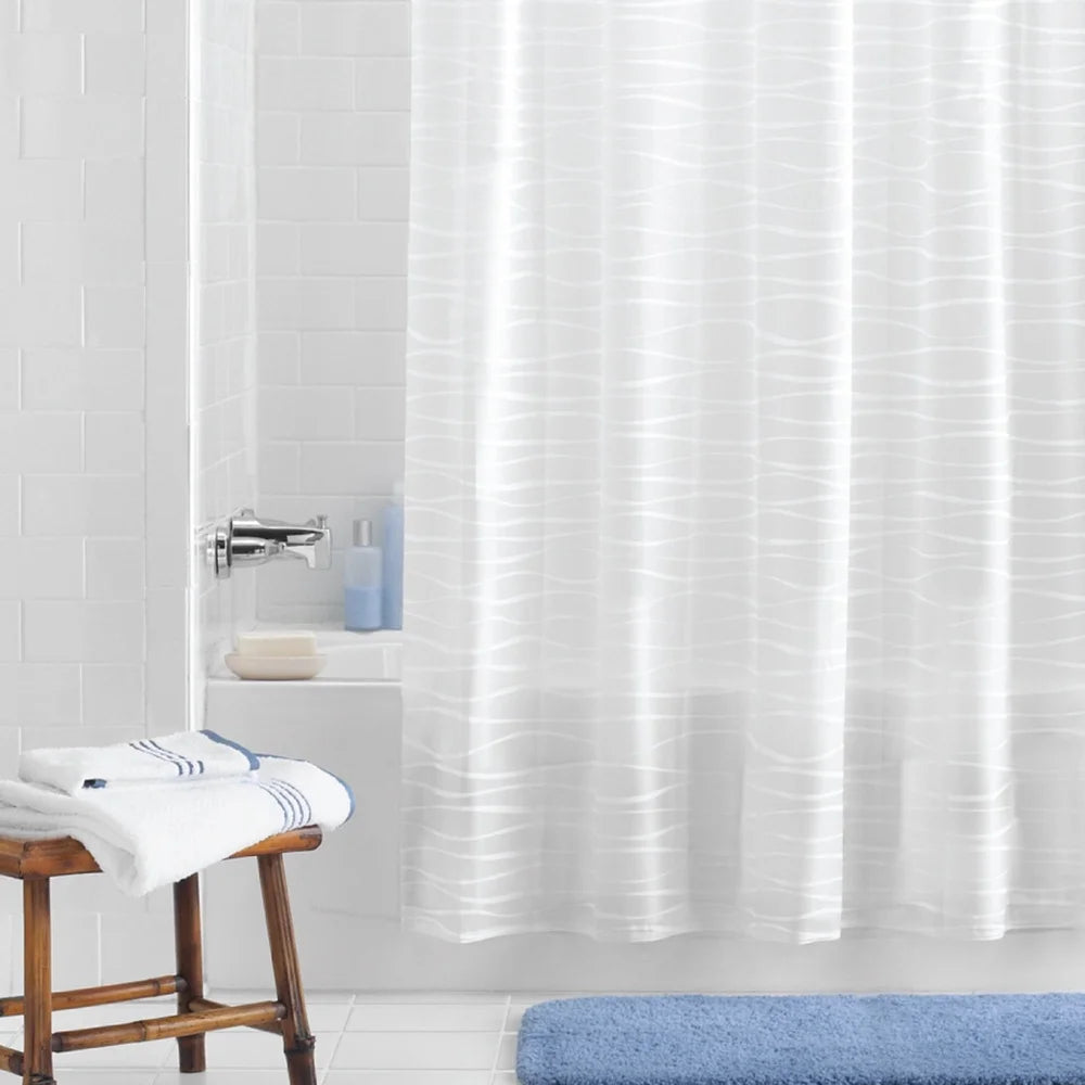 Waterproof PEVA Shower Curtain Set with Decorative Wave Design and 12 Durable C-Hooks Bathroom 70x72 Inches