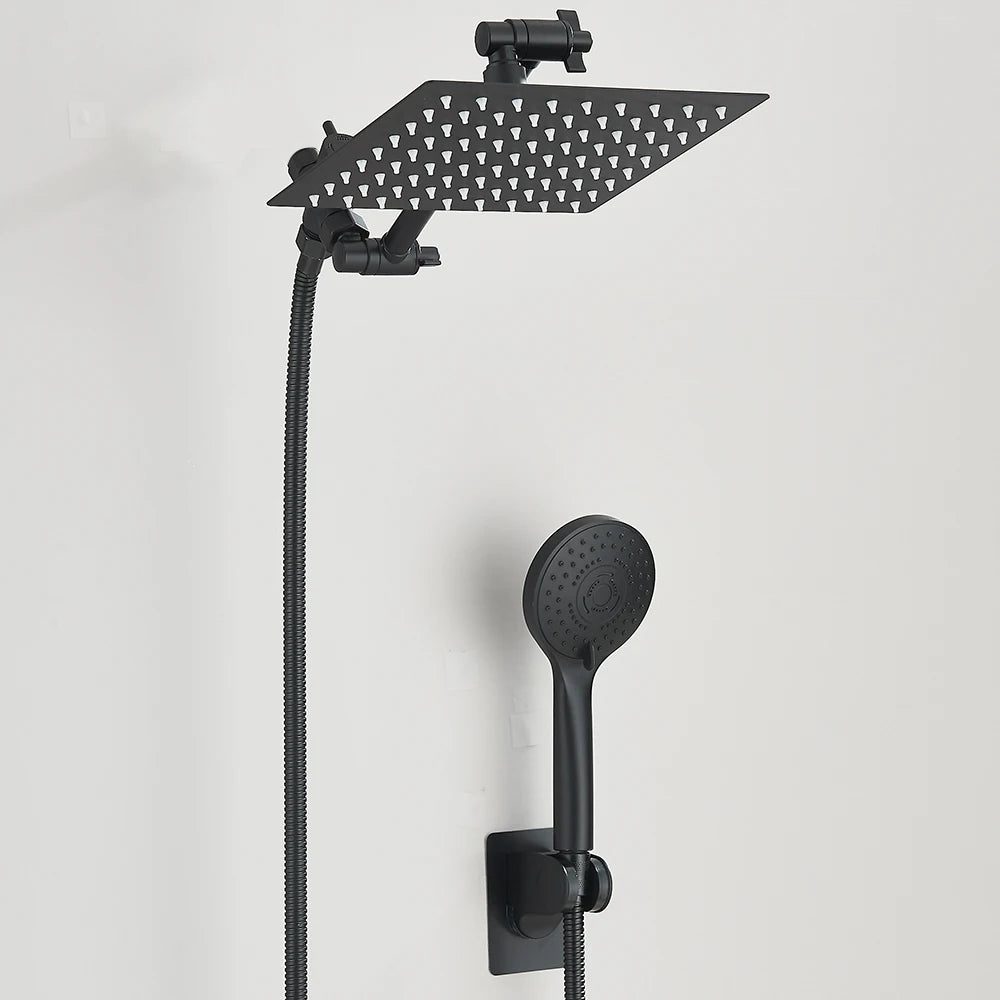8-12Inch High Pressure Rain Shower Head with Adjustable Extension Arm With 3-way Handheld Shower Spray