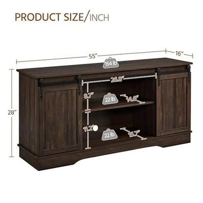 65 inch TV Console  Sliding Barn Door, Media Storage Table