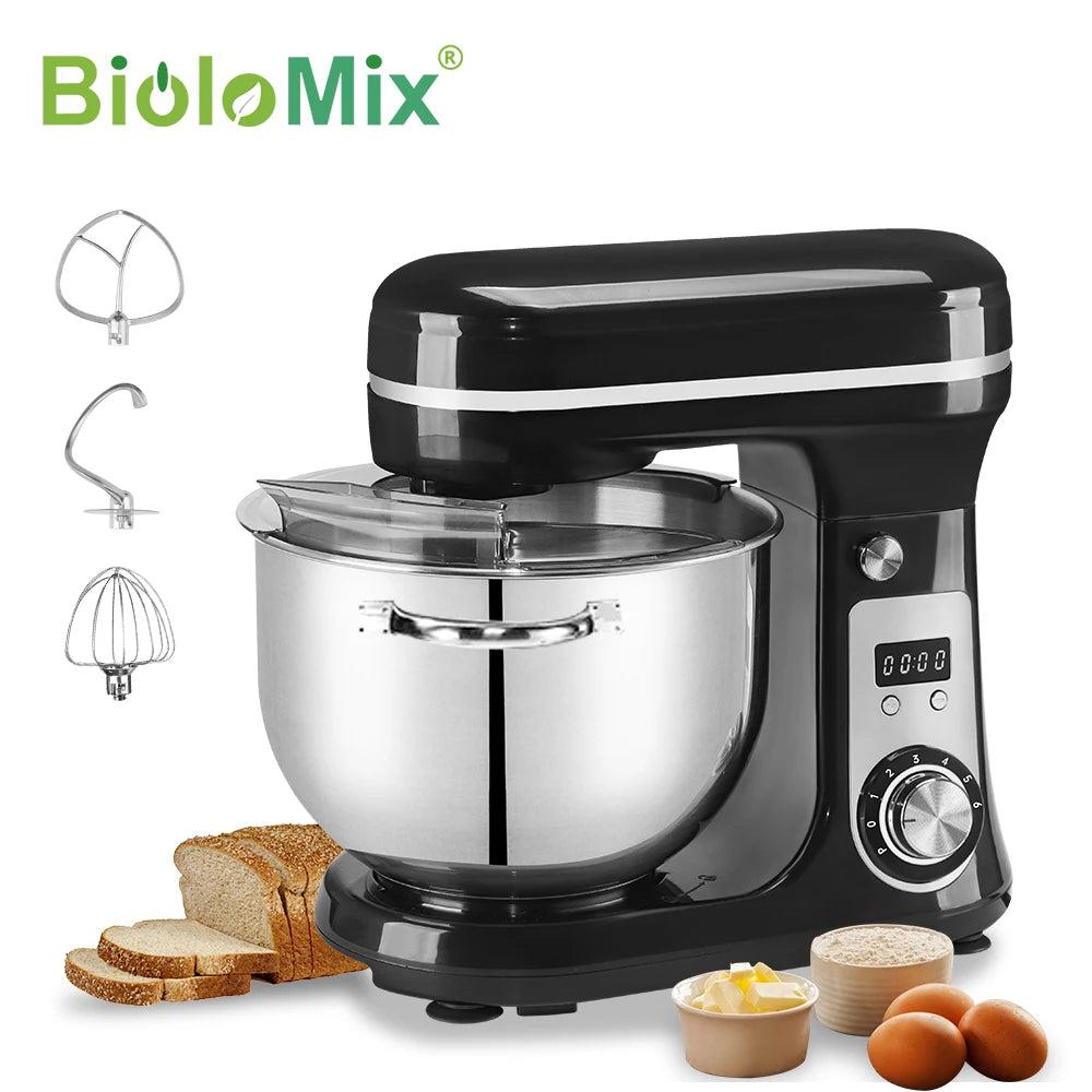 6-Speed,Kitchen Food Stand Mixer, with Blender, Quiet Motor, Cream Egg Whisk and Whip Dough Kneader,