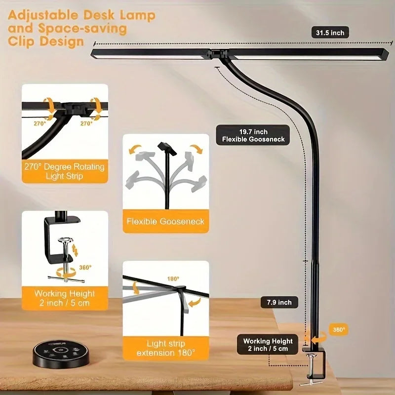 LED Desk Lamp for Home Office - 24 Watt Eye-Care Architectural Desk Lamp with Fixture, and 5-Color Stepless Dimmer