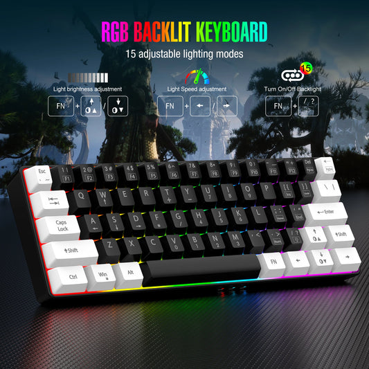 60% wired game keyboard, RGB backlit ultra-small keyboard, waterproof portable, computer/MAC game keyboard