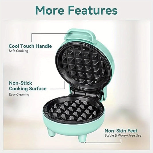 Compact 550W Mini Waffle Maker with Ready Indicator Light, Cool Touch Handle, and Non-Stick Coating