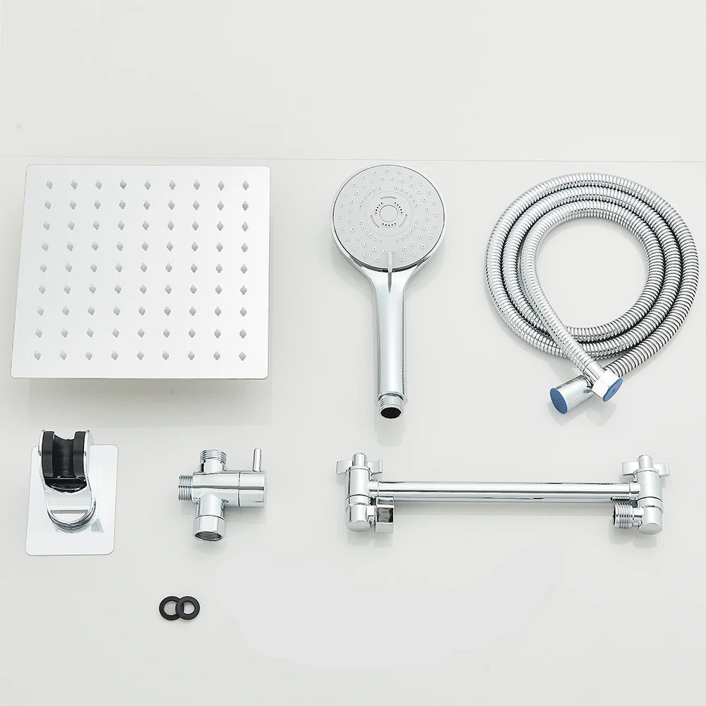 8-12Inch High Pressure Rain Shower Head with Adjustable Extension Arm With 3-way Handheld Shower Spray