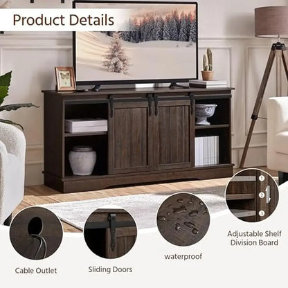 65 inch TV Console  Sliding Barn Door, Media Storage Table