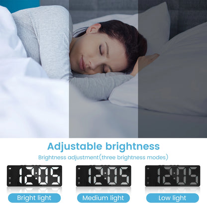 LED alarm digital clock voice control, adjustable brightness high-definition digital dual power mute living room clock.