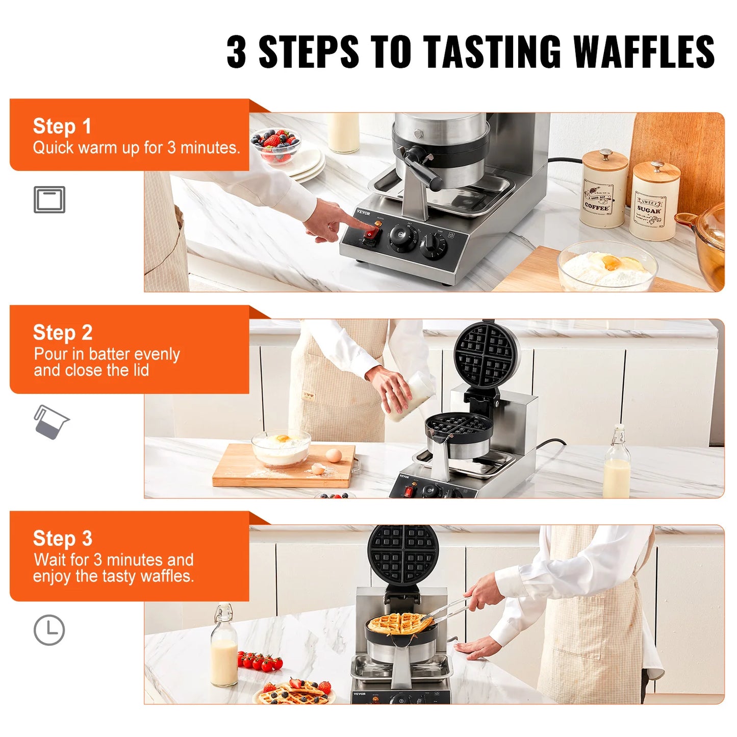 Electric Stainless Steel Round Waffle Non-Stick Waffle maker Machine Teflon-Coated Baking Pans
