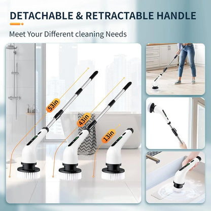 2025 Electric Rotating Floor Scrubber, Rechargeable Cleaning Brush, Shower Floor Scrubber, with 9 Brush Heads, 2H Power Dual Spe