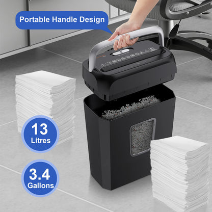 Bonsaii 6-Sheet Cross Cut Paper Shredder Home Office Use with Handle for Document,Mail,Staple,Clip-3.4 Gal Wastebasket