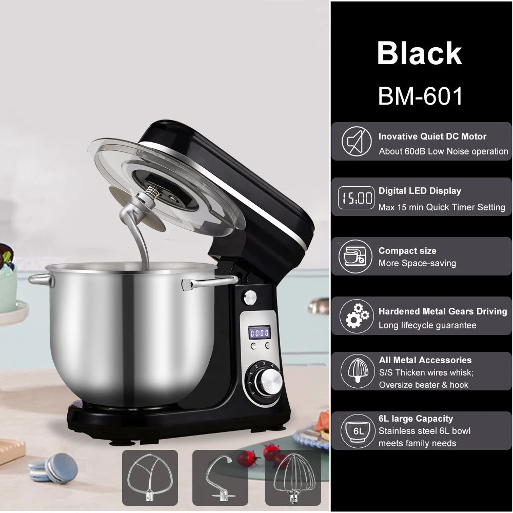6-Speed,Kitchen Food Stand Mixer, with Blender, Quiet Motor, Cream Egg Whisk and Whip Dough Kneader,