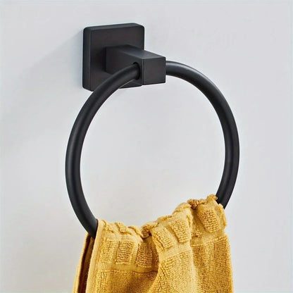 Wall Mounted Round Hand Towel Holder, Stainless Steel Matte Black Towel Ring Hangers for Bathroom, Kitchen
