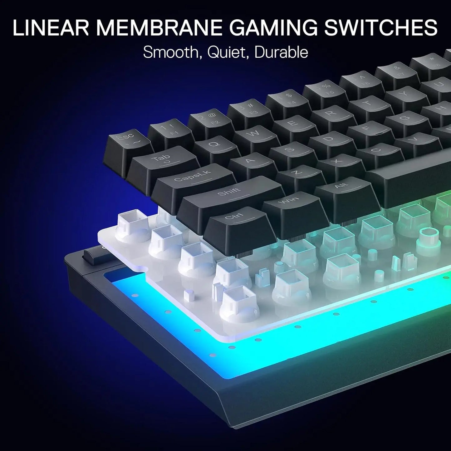 Wired RGB Membrane Gaming Keyboard, Compact 61 Keys Linear Mechanical-Feel Switch