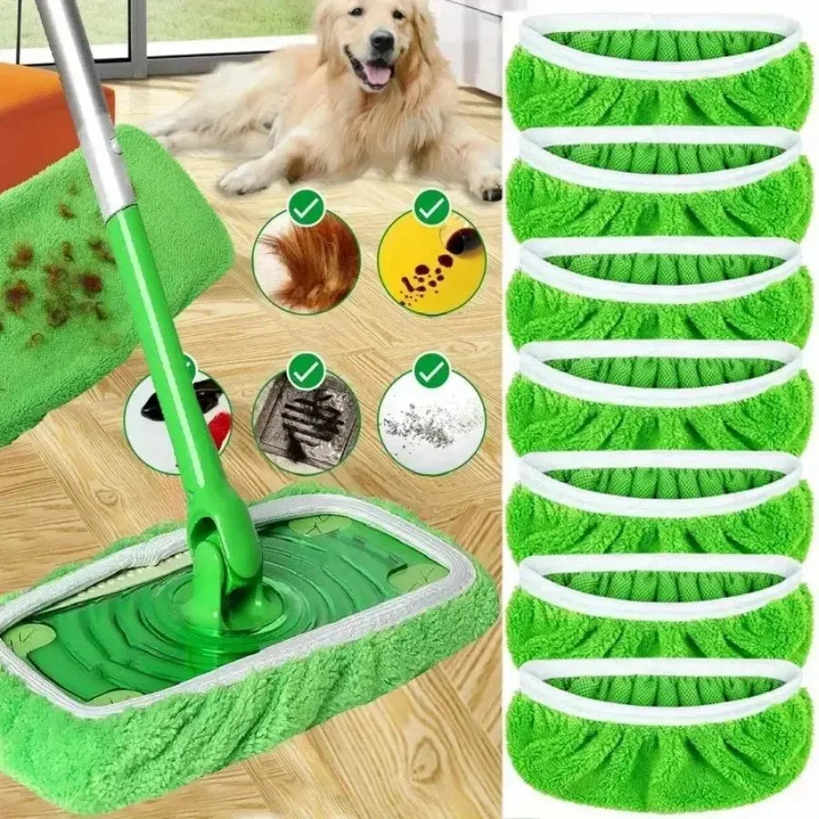 7 Piece Green Mop Cloth, Suitable for  Dry Sweeping Cloth and Wet Mopping, Household Cleaning - Washable