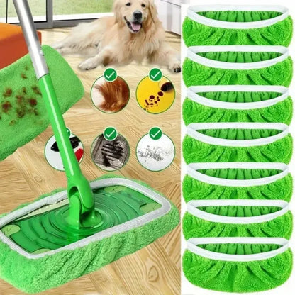 7 Piece Green Mop Cloth, Suitable for  Dry Sweeping Cloth and Wet Mopping, Household Cleaning - Washable