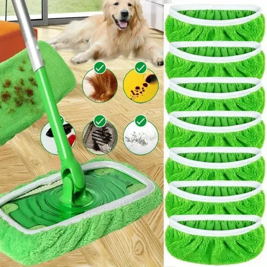 7 Piece Green Mop Cloth, Suitable for  Dry Sweeping Cloth and Wet Mopping, Household Cleaning - Washable
