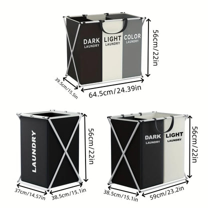 1 PC Large Laundry Hamper 3 Sections Divided Foldable Laundry Basket with Washing Bin Dirty Cloth Storage Bag