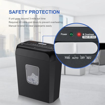Bonsaii 6-Sheet Cross Cut Paper Shredder Home Office Use with Handle for Document,Mail,Staple,Clip-3.4 Gal Wastebasket